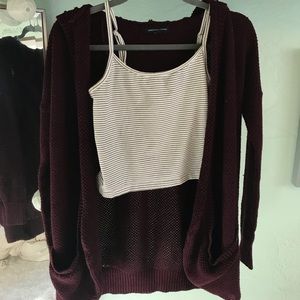 Maroon cardigan with hood